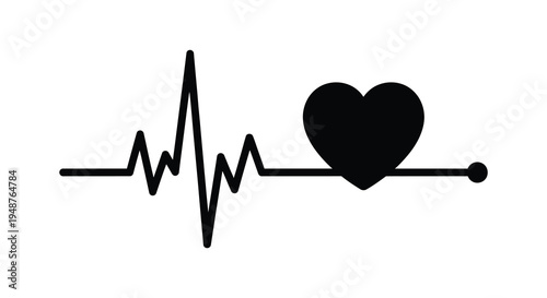 A black heart shape integrated within a medical electrocardiogram line a striking silhouette high quality professional