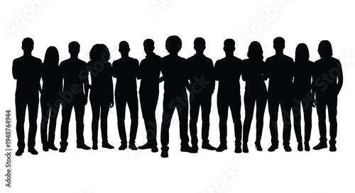 A group of people standing together depicted as a striking black silhouette high quality professional detailed