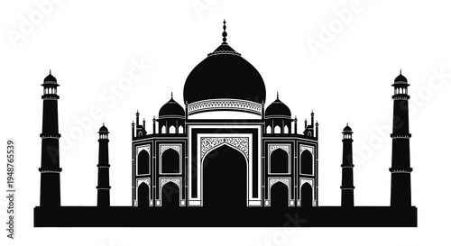 A striking black silhouette of the taj mahal india s iconic mausoleum presented in outline silhouette