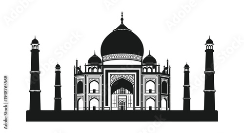 A striking black silhouette of the taj mahal showcasing its iconic architecture silhouette high quality professional