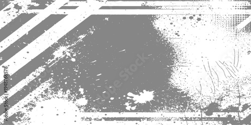 Abstract grungy aesthetic background with paint splatters, splashes, and distressed textures, evoking a sense of raw industrial design.