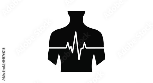 Human torso silhouette displays a cardiogram pulse line, representing health and life.