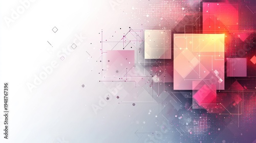 Abstract tech background Red and white squares, digital network. Website banner, presentation