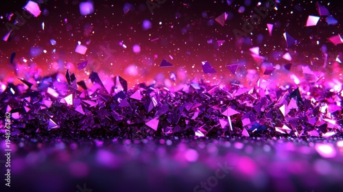 Purple crystal fragments explode; dark background;  abstract design; website banner