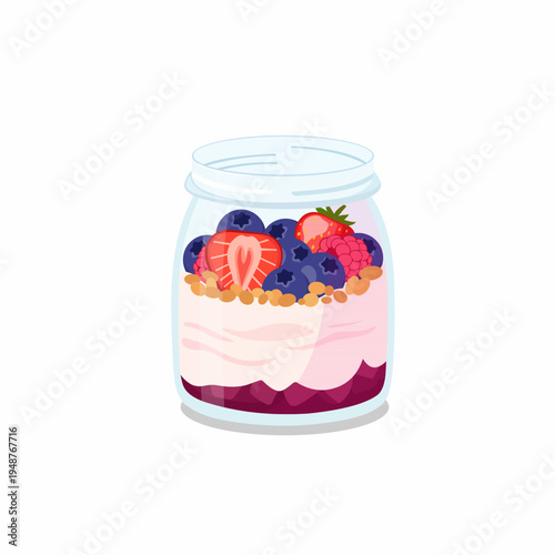 Healthy Berry Yogurt and Smoothie Bowls with Fresh Strawberries and Blueberries