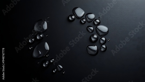 beads. Translucent liquid droplets forming circular patterns on dark textured surface. bar promotions, beverage menus, designed for food & beverage menus and cafe branding, enhances appetite appeal.