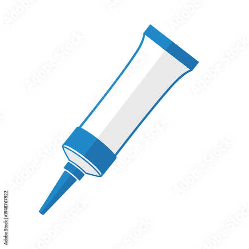 Illustration of a caulk tube isolated on a white background with blue accents and minimalistic design