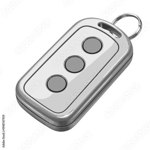 Sleek metallic access fob with three buttons isolated on a clean white background, showcasing modern design and functionality