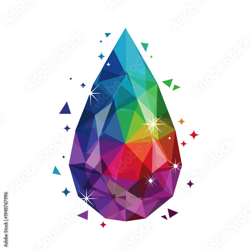 Colorful gemstone drop pendant illustration with sparkling facets isolated on a white background