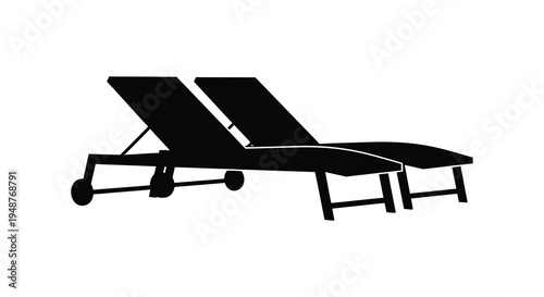 Two modern lounge chairs depicted in a stark black silhouette emphasizing minimalist design high quality professional