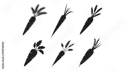 black color Carrots set of silhouette vector illustration, solid white background