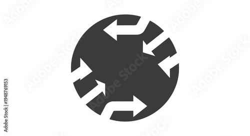 A striking black circular design with arrows pointing outwards creating a dynamic visual silhouette high quality