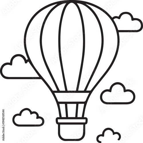 Hot Air Balloon In Sky Coloring Page Vector Illustration On White Background