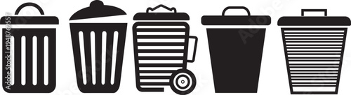 Set of different trash can vector icons.