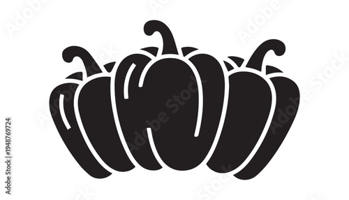 black color Sweet peppers set of silhouette vector illustration, solid white background