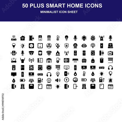 Minimalist icon sheet of 50 Smart Home Icons