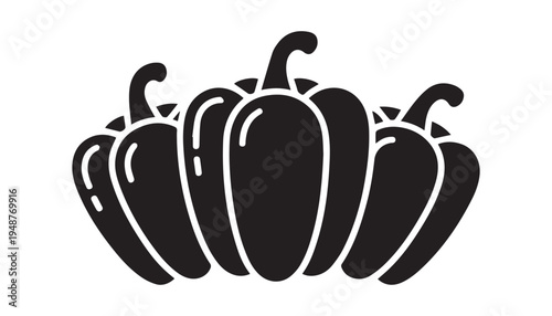 black color Sweet peppers set of silhouette vector illustration, solid white background