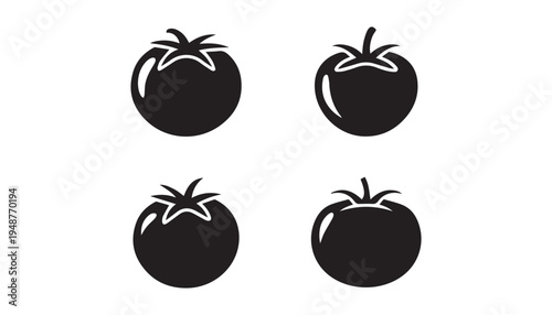 black color Tomatoes set of silhouette vector illustration, solid white background