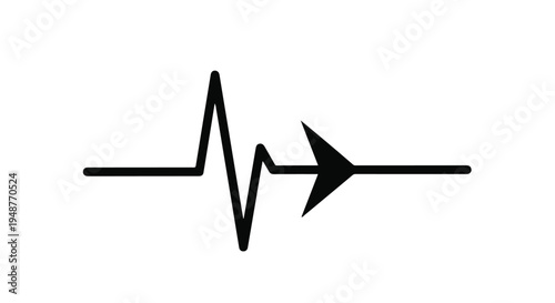 Conceptual representation of a heartbeat monitoring a signal with an arrow indicating progress or direction