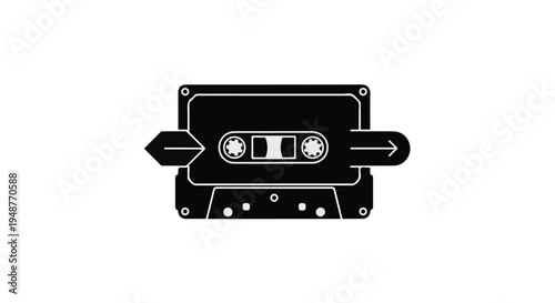 Retro audio cassette tape icon with directional arrows indicating playback or recording for vintage sound media
