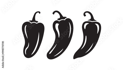 black color Anaheim Peppers of silhouette vector illustration, solid white background