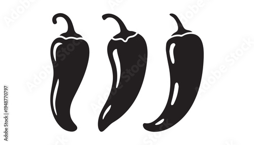 black color Anaheim Peppers of silhouette vector illustration, solid white background
