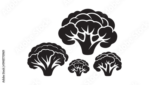 black color Broccoli set of silhouette vector illustration, solid white background