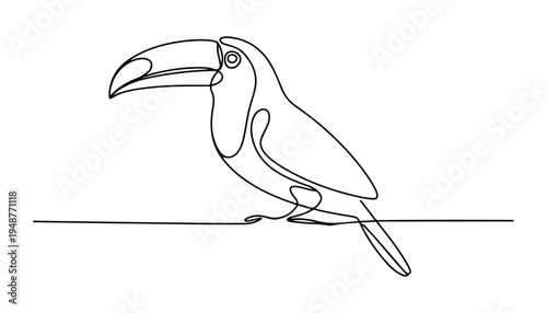 One continuous line illustration of an Toucans bird , isolated on white background.