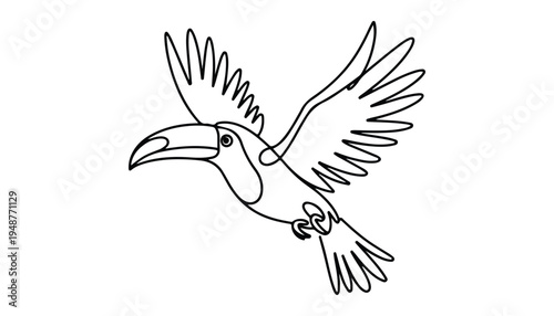 One continuous line illustration of an Toucans bird , isolated on white background.