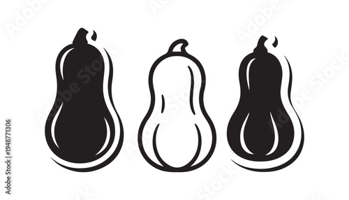 black color Butternut Squash of silhouette vector illustration, solid white background