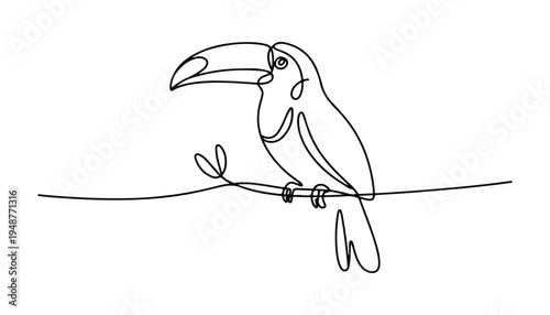 One continuous line illustration of an Toucans bird , isolated on white background.