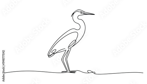 One continuous line illustration of an Herons bird , isolated on white background.