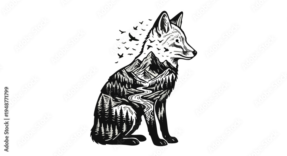 Obraz premium A cute black and white horse vector illustration featuring a funny cartoon animal character design with a long tail and artistic fur details similar to a domestic feline drawing