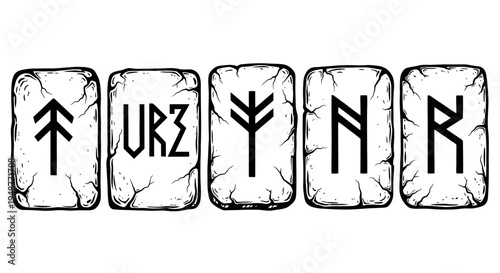 Ancient Norse Runes on Stone Tablets: Elder Futhark Symbols for Magic and Divination