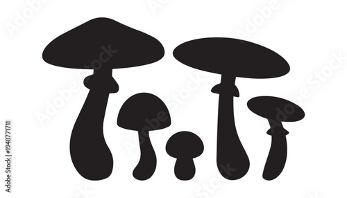 black color Mushroom set of silhouette vector illustration, solid white background