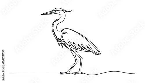 One continuous line illustration of an Herons bird , isolated on white background.