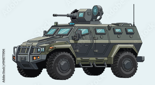 Armored Military Vehicle with Machine Gun Turret - Pixel Art Style