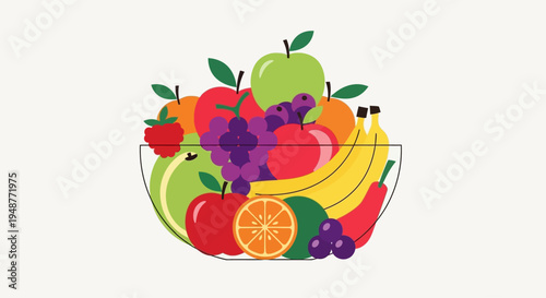 Assorted Fresh Fruits in Clear Bowl - Healthy Eating, Vibrant Colors, Still Life
