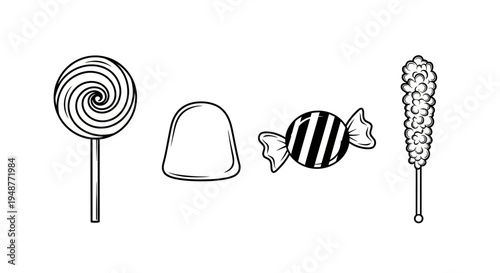 Assortment of Black and White Candies on White Background