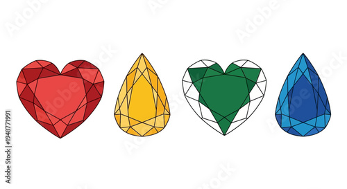 Assortment of Colorful Gemstones in Heart and Pear Shapes