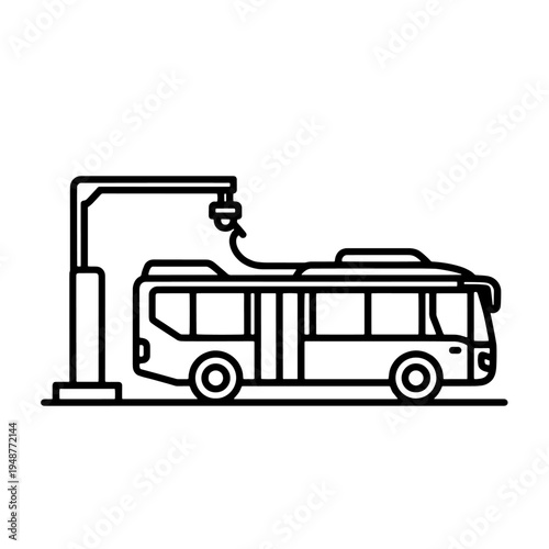 Electric bus charging at a station, clean transportation concept illustration