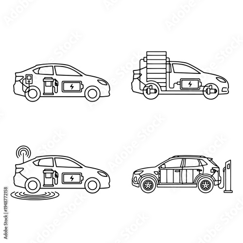 Electric Vehicle Technology and Charging Infrastructure Icons