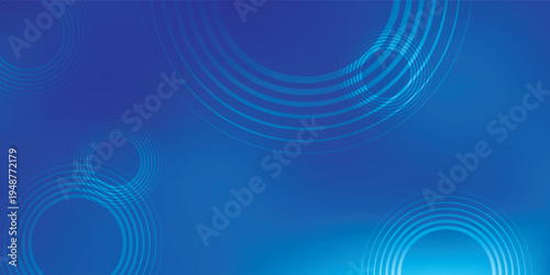 Abstract blue background with concentric circles and light effects.