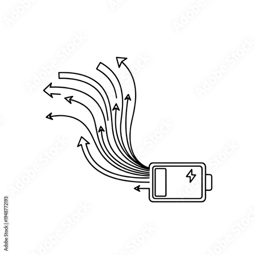 Dynamic power distribution originating from a battery, illustrating efficient energy output and resource allocation flow in a modern technological environment