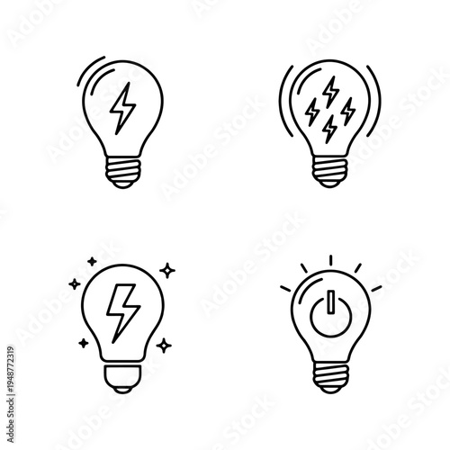 Set of four different line art light bulb icons representing ideas and innovation