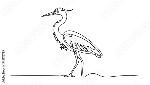 One continuous line illustration of an Herons bird , isolated on white background.