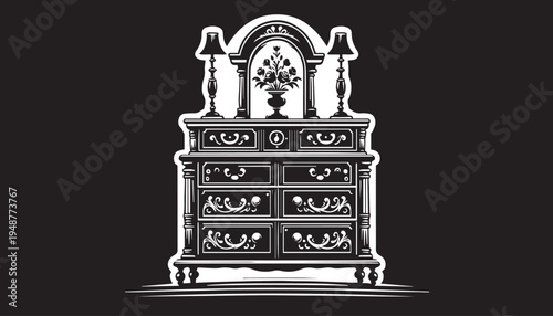 black color furniture of silhouette vector illustration, solid white background
