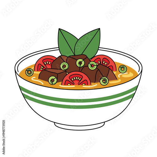 Delicious Bowl of Hearty Meatball Soup with Tomatoes and Greens.
