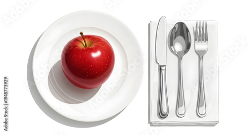 Healthy Apple Meal Setup with Cutlery on Tissue Paper Vector Illustration