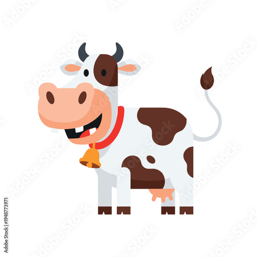 Cartoon Cow with Bell and Happy Expression.